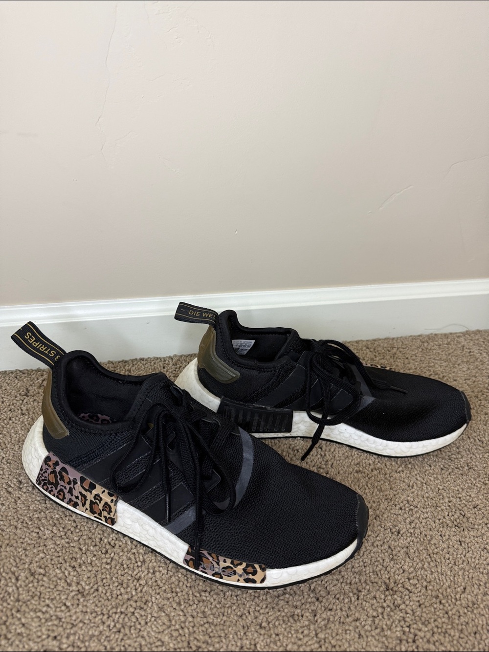 Adidas | NMD_R1 Black Sneakers with Leopard Accent | 8.5